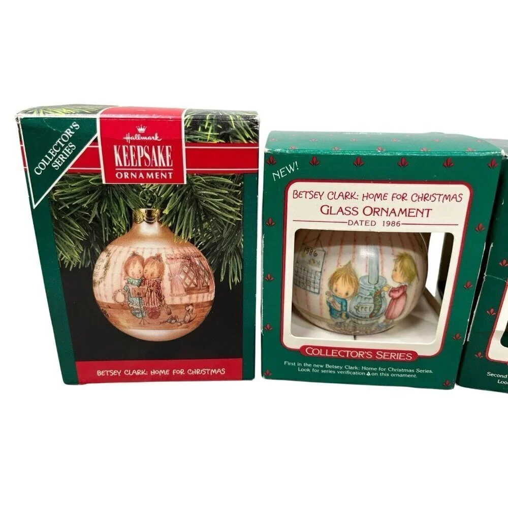 7 Vintage Christmas Betsey Clark Ornaments Hallmark Keepsake & Satin Ornaments